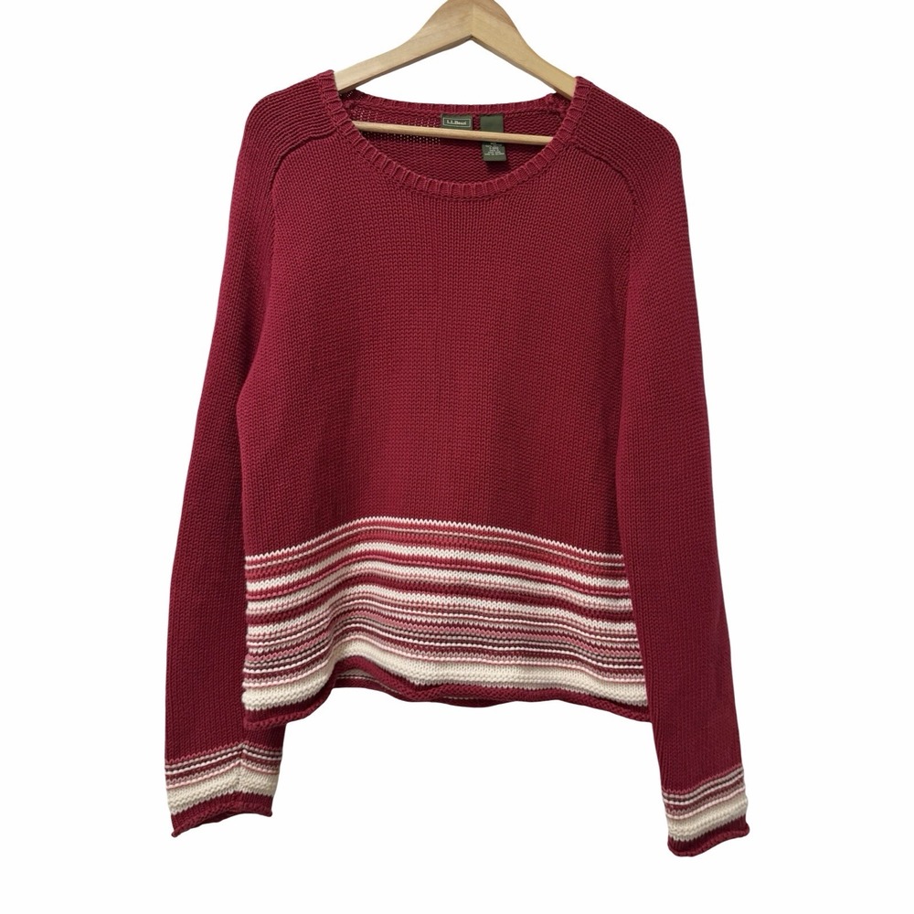 Vintage LL Bean Womens Chunky Knit Round Neck Sweater Size M Red 90s Grannycore